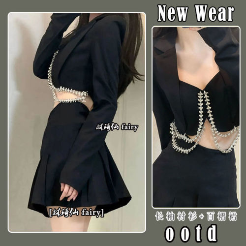 Pure Desire Style Design Slim Short Suit Jacket 2022 Early Autumn New High Waist Light Luxury Pleated Skirt Two-piece Set [Delivery within 10 days]