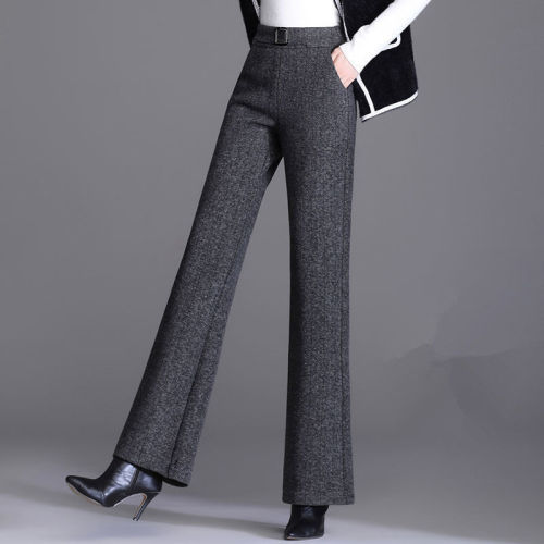 Thick woolen flared trousers women's  winter new Korean version loose slim vertical trousers wide-leg trousers women