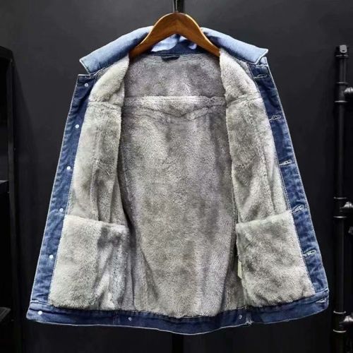 Autumn and winter denim cotton jacket men's fleece thickened large size warm jacket Korean style handsome all-match student jacket tops