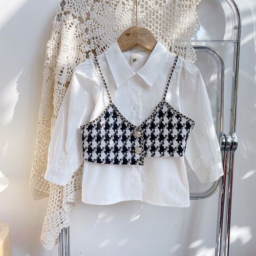 Korean version of children's white foreign style shirt 2022 spring and autumn new girls' cute princess style two-piece baby trend
