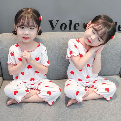 Children's pajamas white modal girls loose half-sleeved seven-point suit air-conditioned clothes thin section summer baby ice silk
