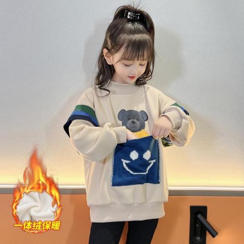 Girls' autumn and winter clothes with fleece and thickened sweater  new big children's winter foreign style fashionable children's pullover top