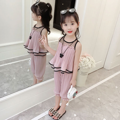 Internet celebrity girls summer clothes 2020 new Korean version of children's chiffon suit foreign style baby fashionable little girl two-piece set