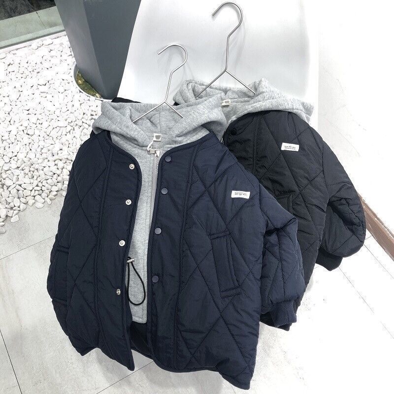 Korean children's clothing children's jacket boys and girls 2022 winter fake two-piece hooded cotton jacket boy foreign style warm cotton jacket