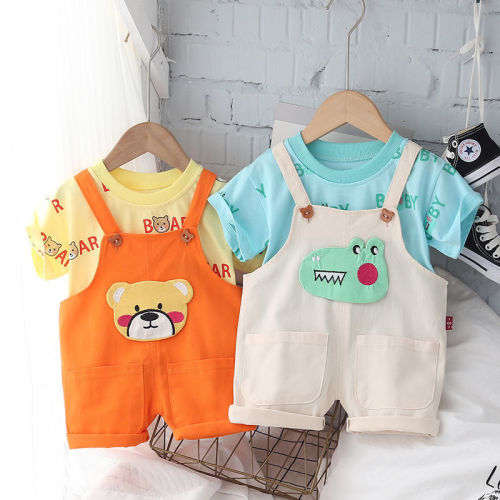 Summer suit boys and girls baby strap suit 0-5 years old summer baby super cute breathable net red Korean version of the tide