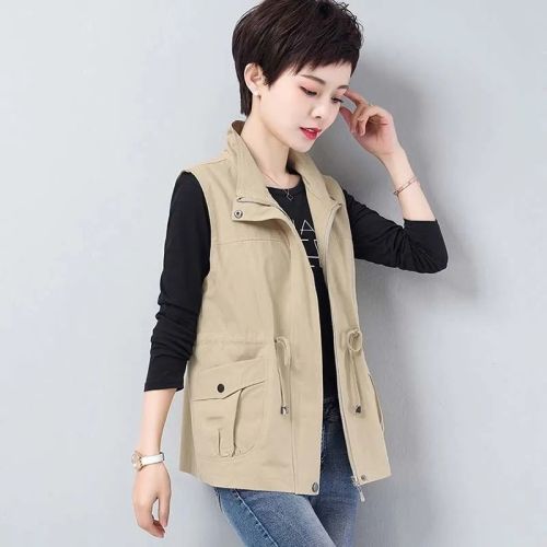 Waist slim vest women's short style  spring and autumn new Korean version loose mother's clothing casual all-match vest vest vest