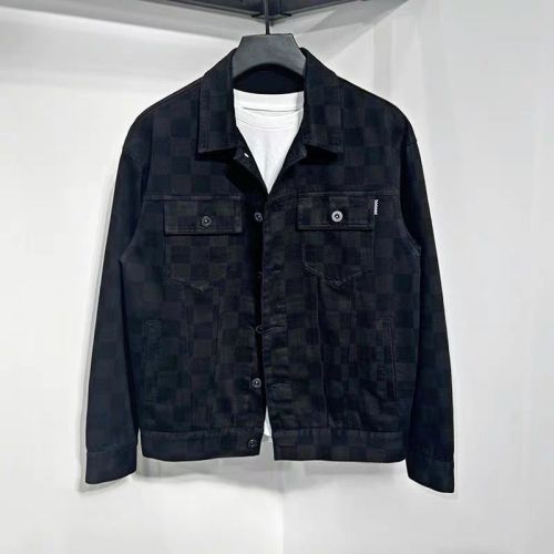 Men's checkerboard jacket trend 2023 spring new checkered denim jacket