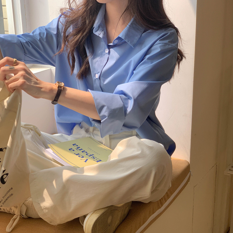 Real shot of layered versatile simple casual niche shirt for women 2023 early spring loose long-sleeved shirt Korean version