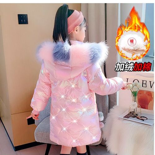 Girls' winter cotton padded clothes 2022 new foreign style big children Korean version mid-length plus down down cotton padded jacket thickened jacket