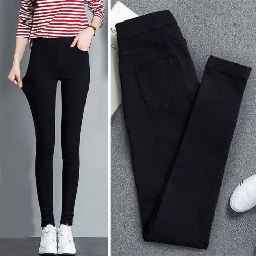2023 spring and autumn new black leggings women's outerwear high waist slimming tight feet pencil pants plus size trousers