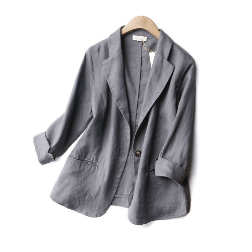 Thin linen small suit jacket women's cotton and linen 2023 new spring and summer Korean version slim three-quarter sleeves one button suit