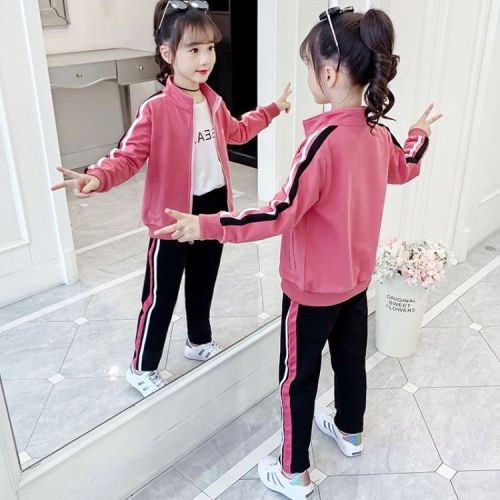 Girls spring suit 2022 new Korean style fashionable foreign style big girl spring and autumn children's clothing sports three-piece suit