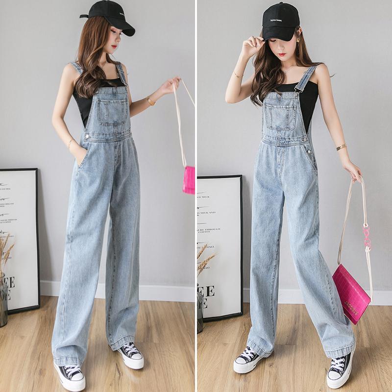 Hyuna wind suspenders women's 2023 new summer net red Korean version loose all-match age-reducing high waist wide-leg denim pants