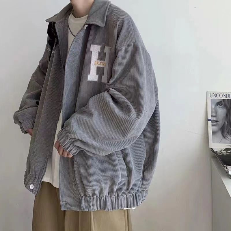 2023 new solid color corduroy jacket male students Korean version loose trend ins all-match jacket men