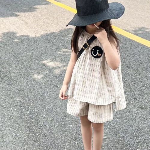 Korean girls Korean version of foreign style milk cute suit summer fresh and cute smiley sleeveless vest wide-leg pants two-piece set