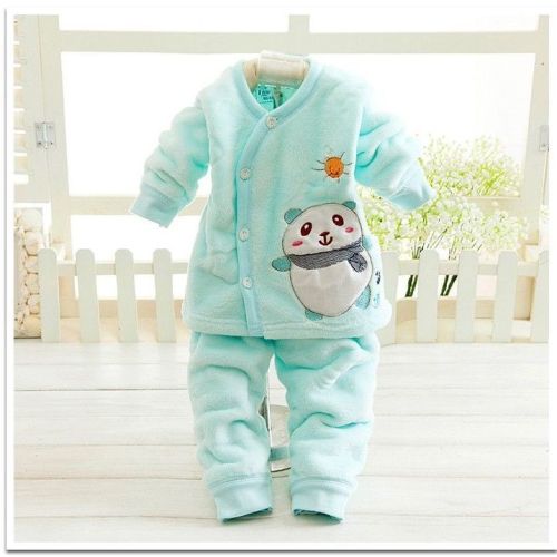 2020 new baby suit male and female baby coral fleece two-piece set newborn flannel warm pajamas suit