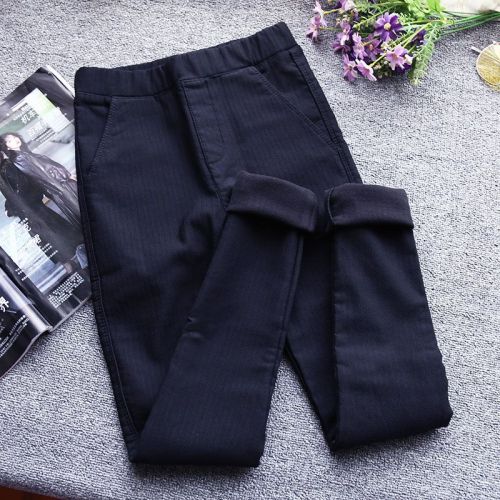 Pants for fat sisters women's new outerwear high waist self-cultivation slimming large size black striped bottoming trousers in spring, autumn and winter