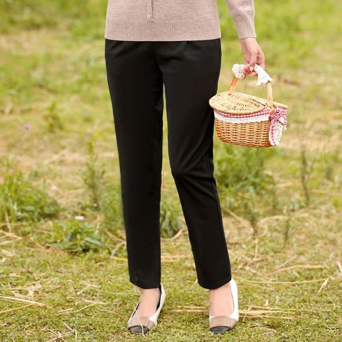 Middle-aged and elderly trousers female mother spring and autumn high-waisted casual trousers black slimming foreign style straight-leg trousers loose elastic trousers