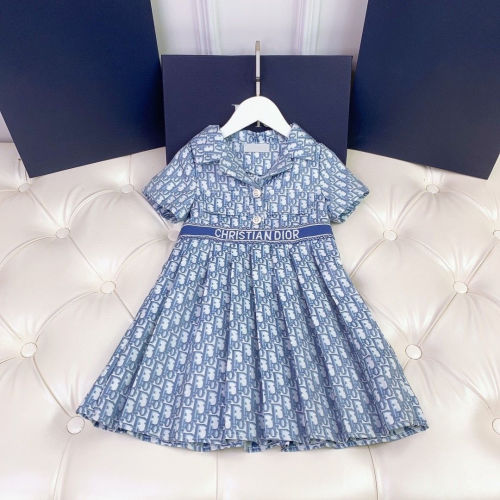 High-end girl's dress new children's letter full print short-sleeved lapel dress foreign style fashionable pleated skirt