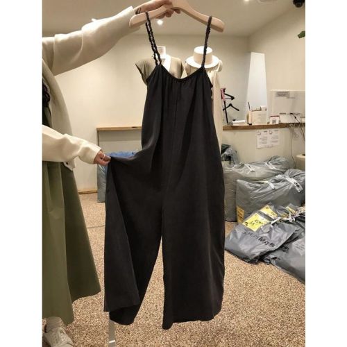 Fat MM large size wide-leg mopping suspenders women's summer loose 2-300 catties high waist suspenders one-piece trousers ins