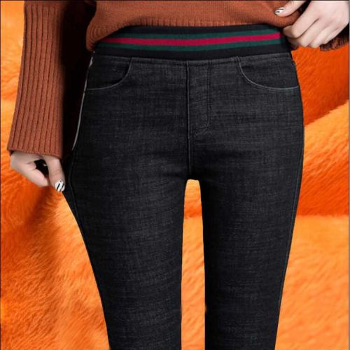 Elastic waist jeans women's pencil pants trousers autumn and winter plus velvet Korean version high waist large size slim pencil ladies pants