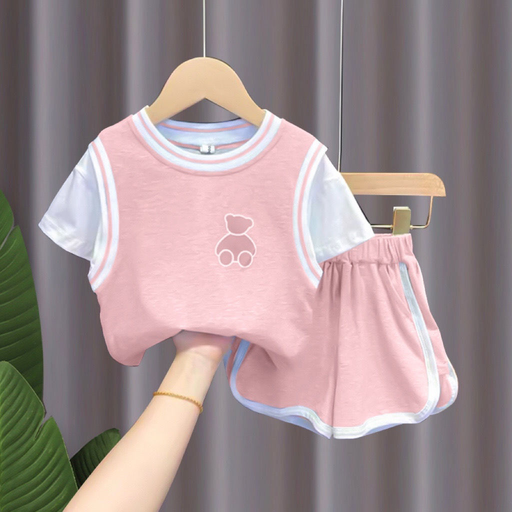 Children's short-sleeved net red suit summer 2022 new Korean version baby girls small and medium children's clothing foreign style girl summer clothing