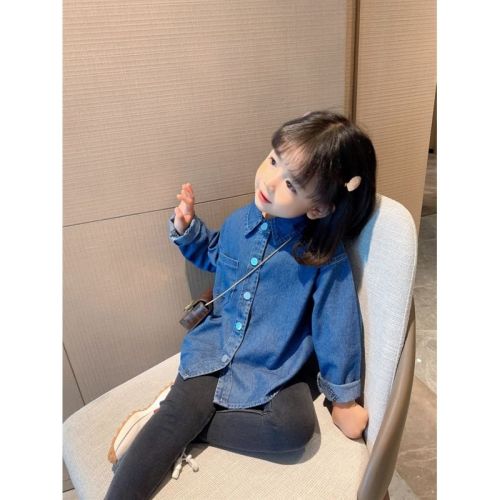 Girls denim shirt children's clothing 2021 autumn new long-sleeved spring and autumn children's tops baby jacket Korean style foreign style