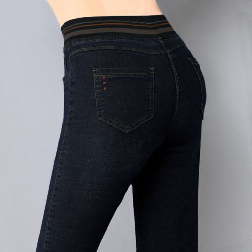 High waist elastic jeans women's 2023 spring and autumn new all-match outerwear showing height and thinness pencil elastic waist pencil pants