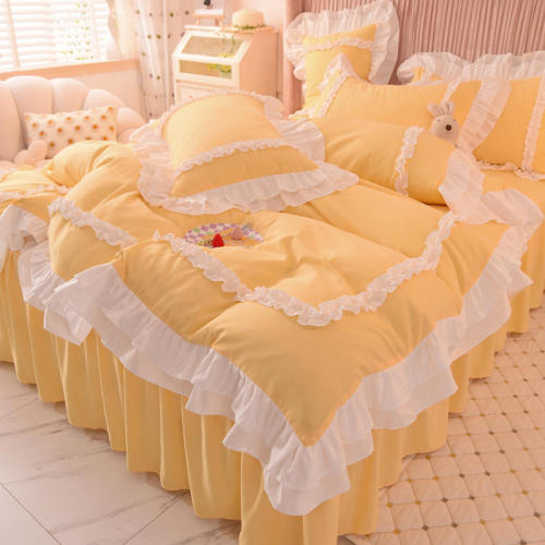 Princess bed skirt bed cover four-piece girl heart quilt cover pink bow bedding bed sheet three-piece set