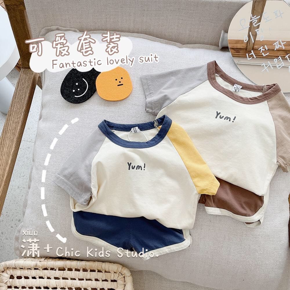 Children's clothing suit 2022 summer new short-sleeved shorts letter baby casual sports fashionable and handsome two-piece suit
