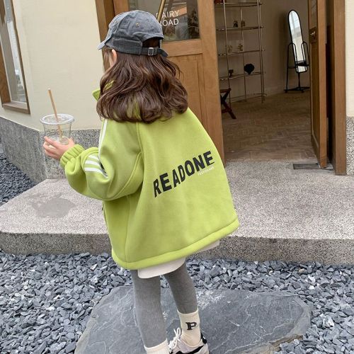 Girls' new 2022 Korean style polar fleece jacket autumn and winter children's clothing foreign style thickened fashion sweater trendy top