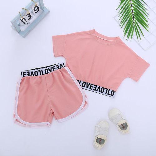 Children's short-sleeved suit girls summer sportswear 2021 new Korean style foreign style shorts casual wear Internet celebrity trendy clothes