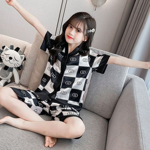 Girls' summer ice silk pajamas short-sleeved thin section girl air-conditioning clothes for big boys imitation silk children's home clothes set