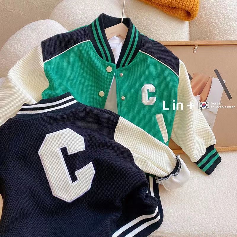 Children's jacket 2022 autumn boys and girls Korean version of the alphabet baseball uniform baby short color matching jacket jacket tops