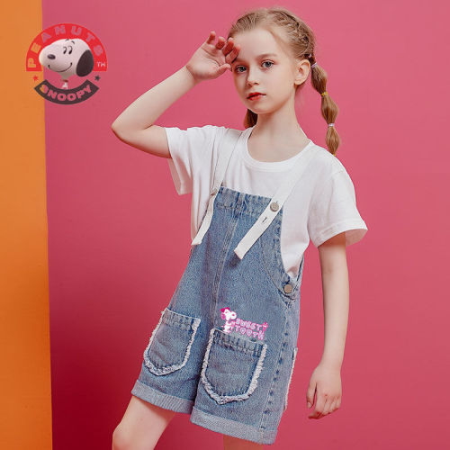 Snoopy children's clothing girls big children summer new denim overalls fashion Korean version of the all-match thin shorts
