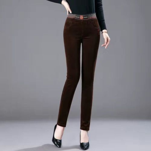 Corduroy pants women's  new autumn and winter loose all-match plus velvet thickened high waist mother casual pencil trousers