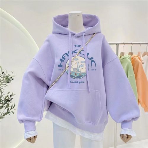 Girls' sweater spring and autumn 2022 new trendy foreign style children's autumn clothes girls big children autumn and winter plus fleece hooded top