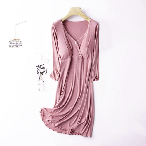 Large size maternity dress spring and summer confinement clothing nursing home clothing loose belly-covering nightdress going out breastfeeding outfit autumn bottoming