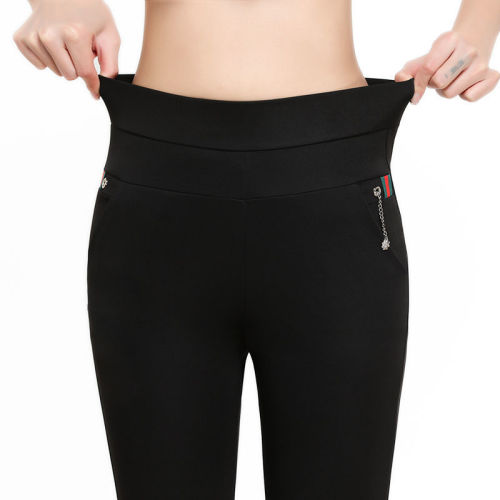 2023 autumn new style plus velvet thin high waist leggings women's outerwear pencil pants black elastic large size casual pants