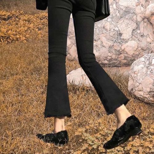 Black flared jeans women's high waist spring and autumn  new style thin loose straight eight minutes nine minutes small