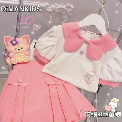 Girls' summer suit 2022 new summer suit medium and large children's short-sleeved top girl baby skirt two-piece trendy