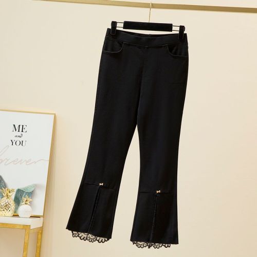 Large size summer thin section lace micro flared pants high waist cropped jeans women's slim fit all-match casual pants