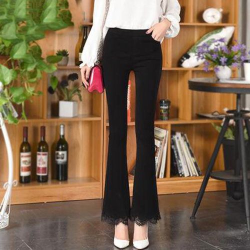 Autumn and winter plus velvet thick pocket elastic high waist lace micro flared pants women's leggings slim slim outerwear pants