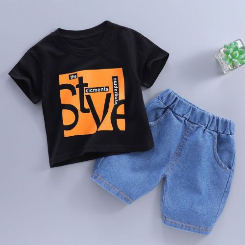Children's clothing children's short-sleeved suit boys denim shorts suit 2022 new girls summer clothes baby clothes trend