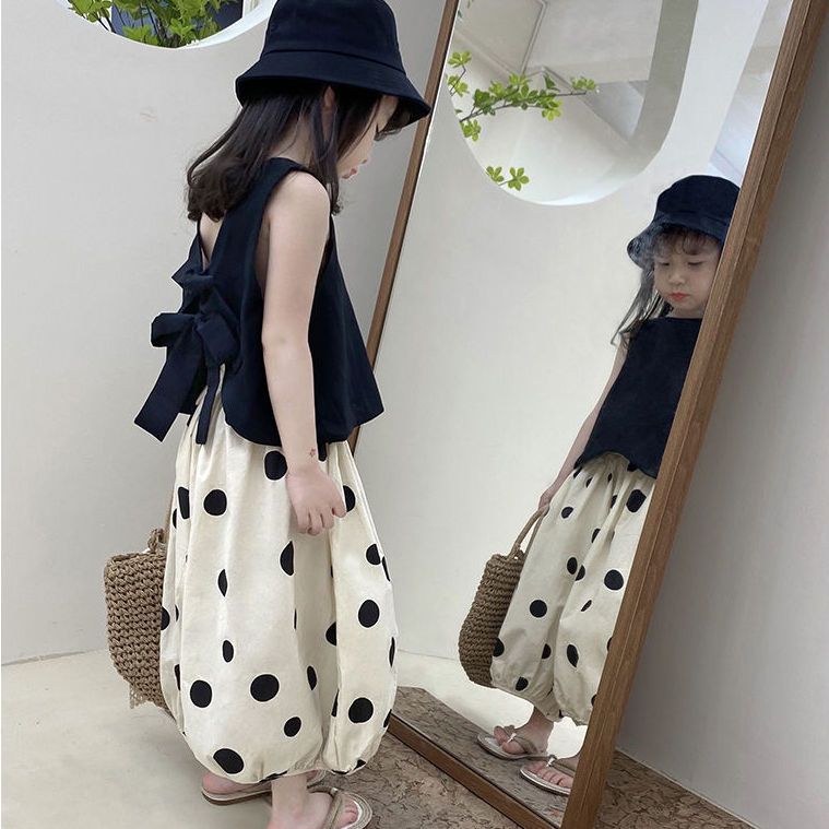 Girls' suits, baby summer clothes, two-piece suits, western-style vests, short-sleeved middle-aged and older children's casual bloomers, thin section wide-leg pants