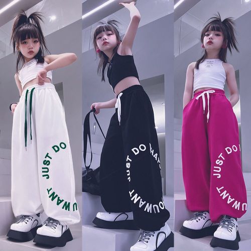 2022 new Korean version of men's and women's middle-aged and older children's sports suit hip-hop hip-hop school uniform pants loose elastic pants performance clothing