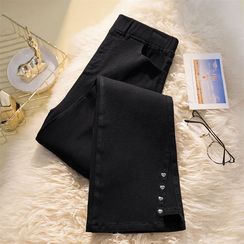 Large size fat MM plus velvet thickened slim-fit micro flared pants women's  autumn and winter high waist slit trousers feet love nine-point pants