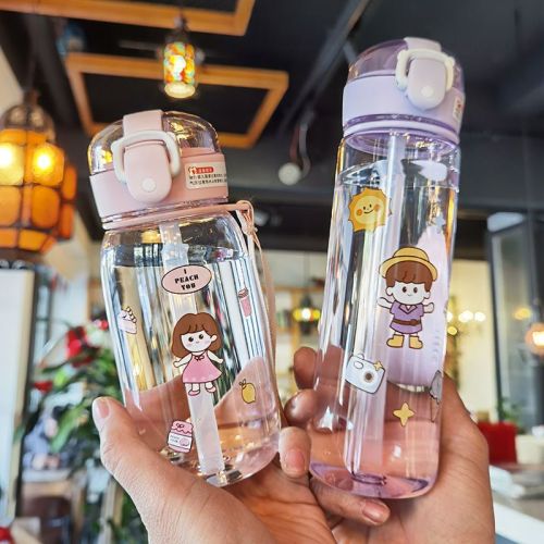 Children's water cups go to school special straw cup primary school students plastic cup summer girl drinking water anti-fall high temperature cup