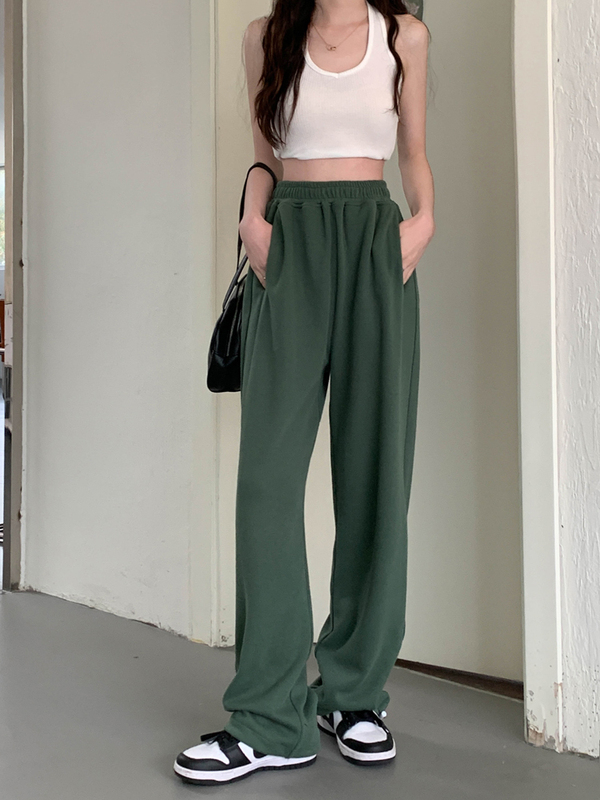 Real shot American retro high waist wide-leg pants black sports pants women's loose sweet cool hot girl pants high street