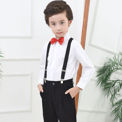 Children's dress boy host flower girl school performance clothing children's clothing long-sleeved white shirt black trousers suit